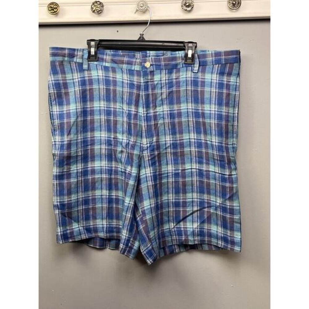 Charleston Khakis Linen shorts Mens‎ 40 blue Plaid Preppy Rush Wilson Pockets
